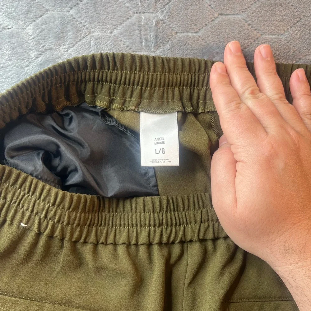 Express Womens Olive Green Mid Rise Ankle Jogger Pants Size L Drawstring Waist - Picture 3 of 9